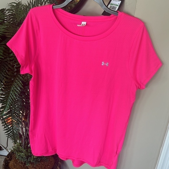 Brand New Under Armour Heatgear Fitted Short Sleeve Top Bright Pink Gym Shirt - Picture 7 of 12